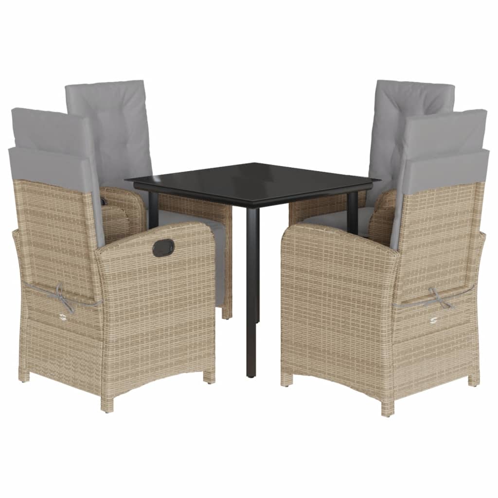 5-tlg. Garten-Essgruppe mit Kissen Beige Poly Rattan